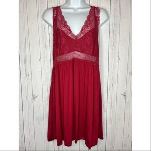 Ekouaer Size XXL Red Chemise Nightgown Lace Sexy Sleepwear Nightie 2 Piece Set